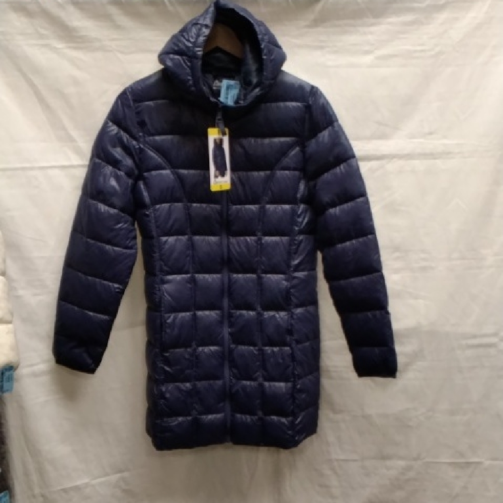 Long Hooded Puffer Coat - Navy
